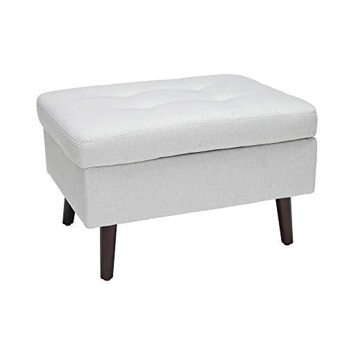 OFM 161 Collection Mid Century Modern Tufted Fabric Storage Ottoman, Walnut Legs, in Light Gray (161-OTT2-LGRY). Picture 1