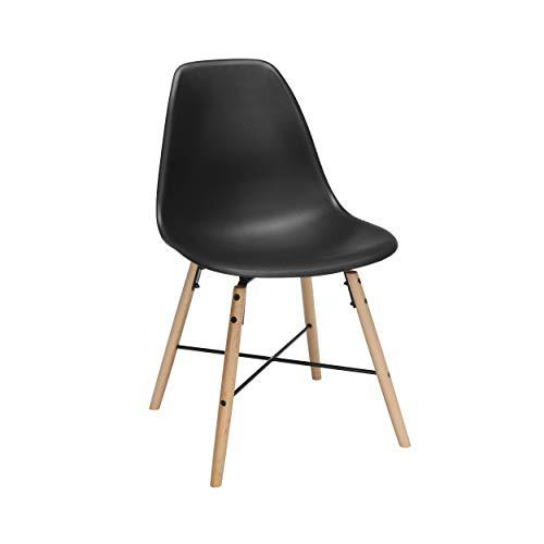 OFM 161 Collection Mid Century Modern 18" Plastic Molded Dining Chairs, Beechwood Legs with Wire Accent, 4 Pack, in Black (161-P18A-BLK-4). Picture 1