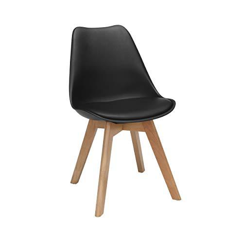 OFM 161 Collection Mid Century Modern 18" Plastic Molded Dining Chairs with Vinyl Seat Cushion, Solid Beechwood Legs, 2 Pack, in Black (161-PV18B-BLK-2). The main picture.