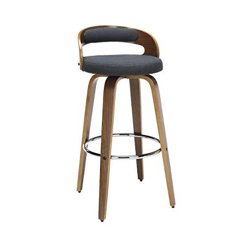 OFM 161 Collection Mid Century Modern 30" Low Back Bentwood Frame Swivel Seat Stool with Fabric Back and Seat Cushion, in Walnut/Navy (161-WF30C-NVY). The main picture.