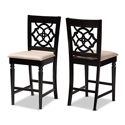 Baxton Studio Arden Modern and Contemporary Sand Fabric Upholstered Espresso Brown Finished 2-Piece Wood Counter Stool Set. Picture 1