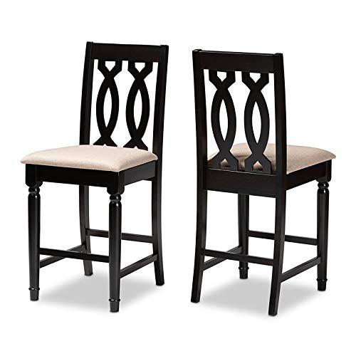 Baxton Studio Darcie Modern and Contemporary Sand Fabric Upholstered Espresso Brown Finished 2-Piece Wood Counter Stool Set. Picture 1