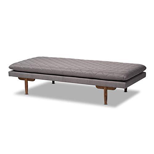 Baxton Studio Marit Mid-Century Modern Grey Fabric Upholstered Walnut Finished Wood Daybed. Picture 1
