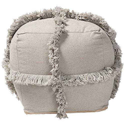 Baxton Studio Alfro Moroccan Inspired Grey Handwoven Cotton Fringe Pouf Ottoman. Picture 1