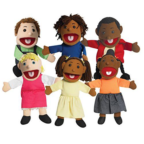 15" Ethnic Children Puppets with Movable Mouths - Set of 6. Picture 1