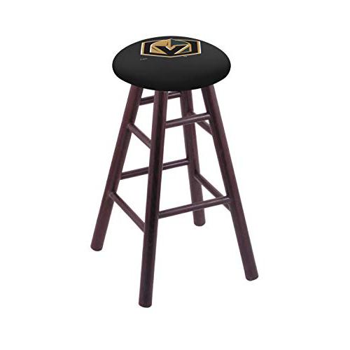 Oak Counter Stool in Dark Cherry Finish with Vegas Golden Knights Seat. Picture 1