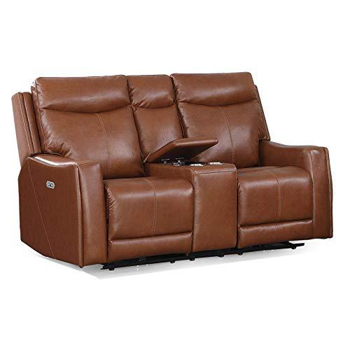 Natalia Power Loveseat Console Recliner - Caramel Leather. Picture 1