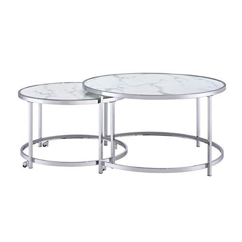 Nesting Cocktail Tables, White marble/chrome. Picture 1