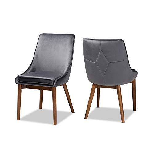 Baxton Studio Gilmore Modern and Contemporary Grey Velvet Fabric Upholstered and Walnut Brown Finished Wood 2 Piece Dining Chair Set. Picture 1