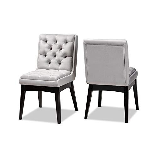 Baxton Studio Makar Modern Transitional Light Grey Fabric Upholstered and Walnut Brown Finished Wood 2 Piece Dining Chair Set. The main picture.
