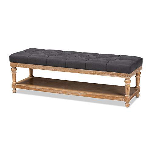 Baxton Studio Linda Modern and Rustic Charcoal Linen Fabric Upholstered and Greywashed Wood Storage Bench. Picture 1