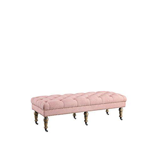 Isabelle Washed Pink Linen 62 Inches Bench. Picture 1