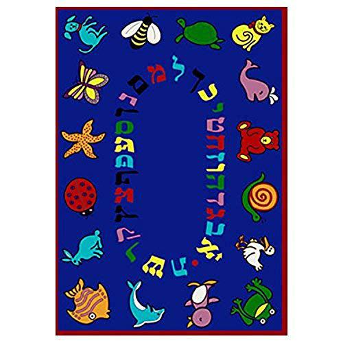 Joy Carpet Abc Animals (Hebrew Alphabet) Blue 5'4" x 7'8" Oval. The main picture.