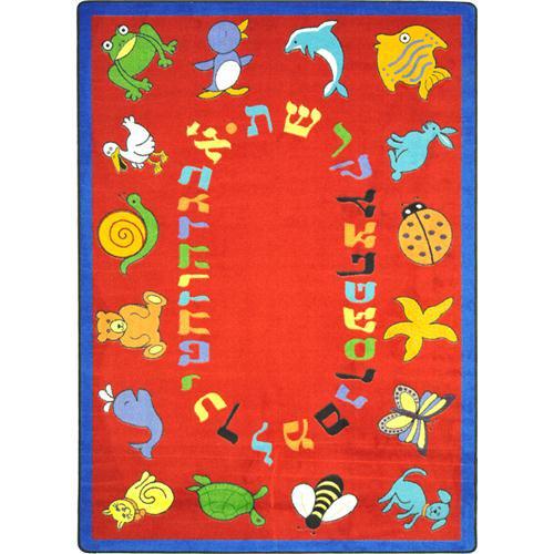 Joy Carpet Abc Animals (Hebrew Alphabet) Red 5'4" x 7'8" Oval. Picture 1