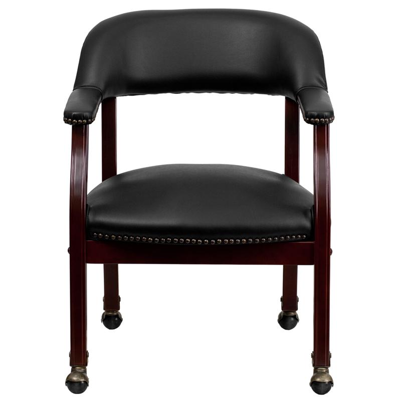 Black Vinyl Luxurious Conference Chair with Accent Nail Trim and Casters. Picture 4