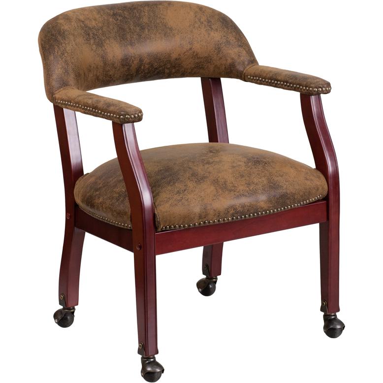 Bomber Jacket Brown Luxurious Conference Chair with Accent Nail Trim and Casters. Picture 1