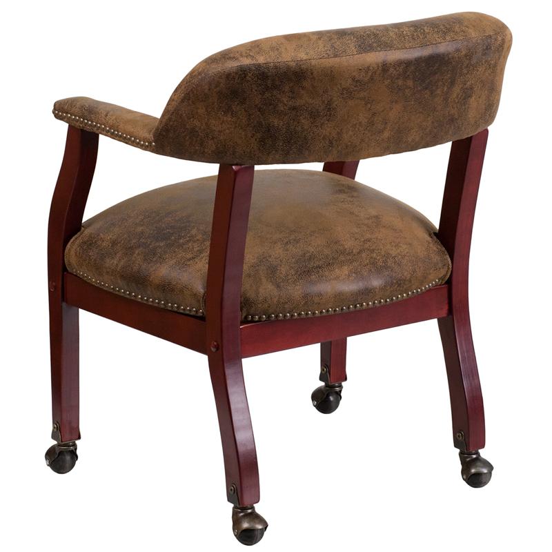 Bomber Jacket Brown Luxurious Conference Chair with Accent Nail Trim and Casters. Picture 3