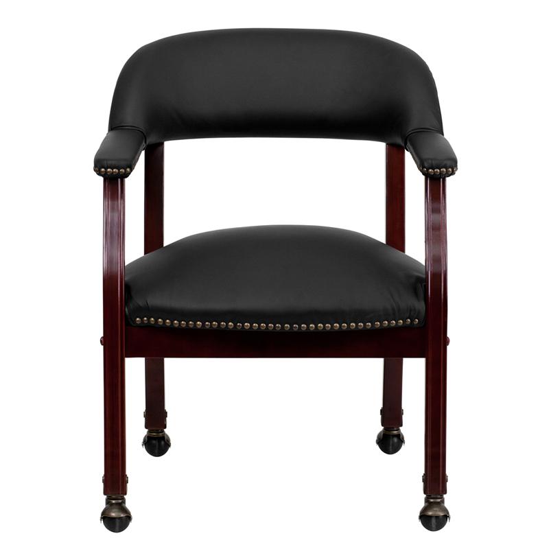 Black LeatherSoft Conference Chair with Accent Nail Trim and Casters. Picture 4