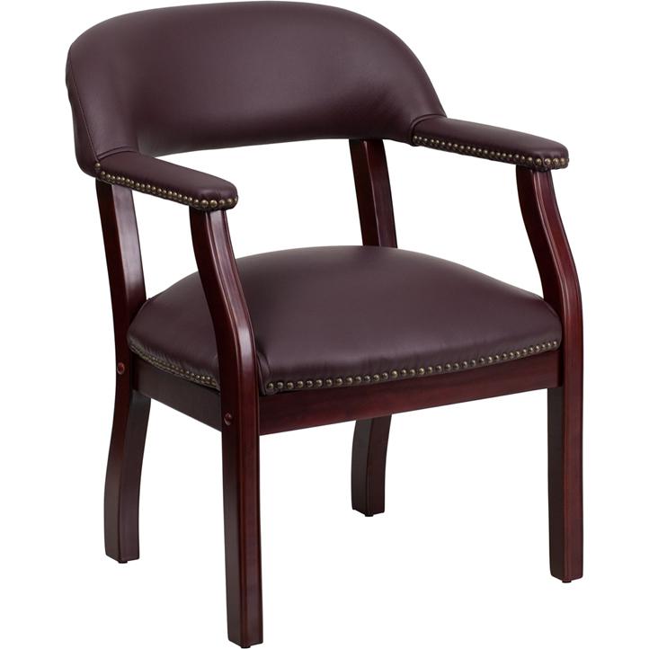 Burgundy LeatherSoft Conference Chair with Accent Nail Trim. Picture 1