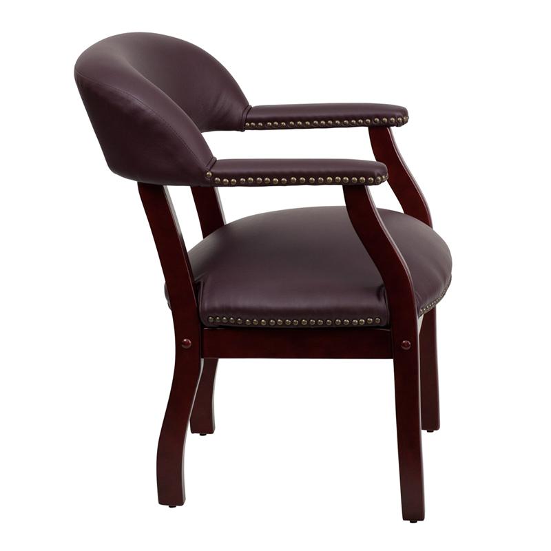 Burgundy LeatherSoft Conference Chair with Accent Nail Trim. Picture 2