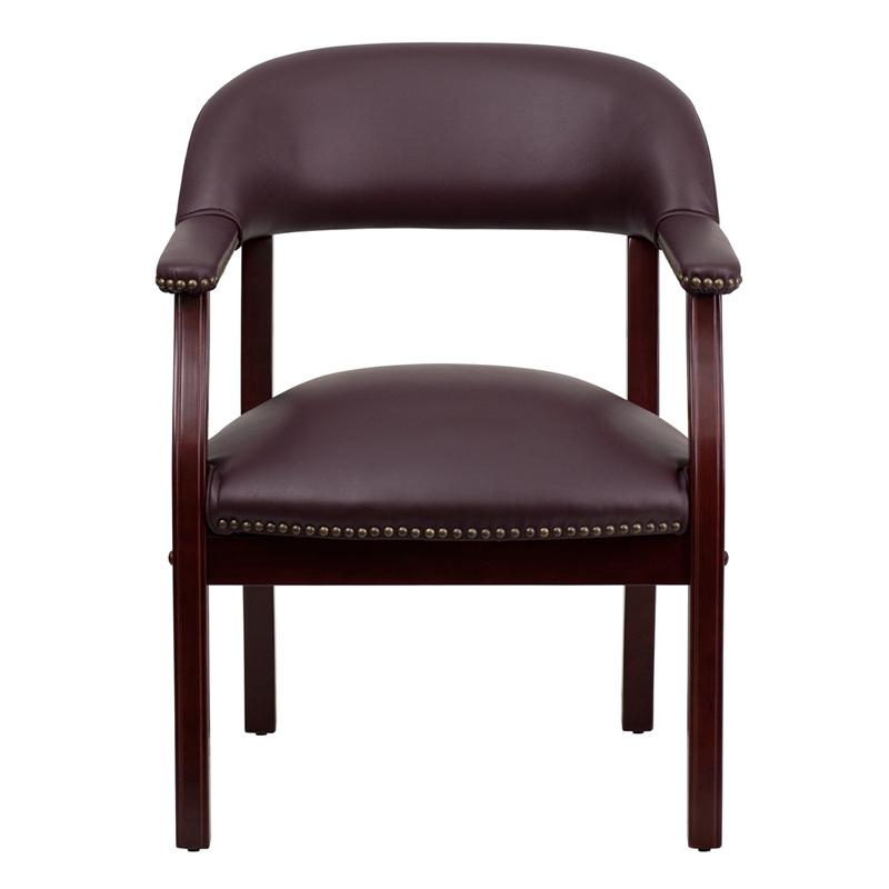 Burgundy LeatherSoft Conference Chair with Accent Nail Trim. Picture 4