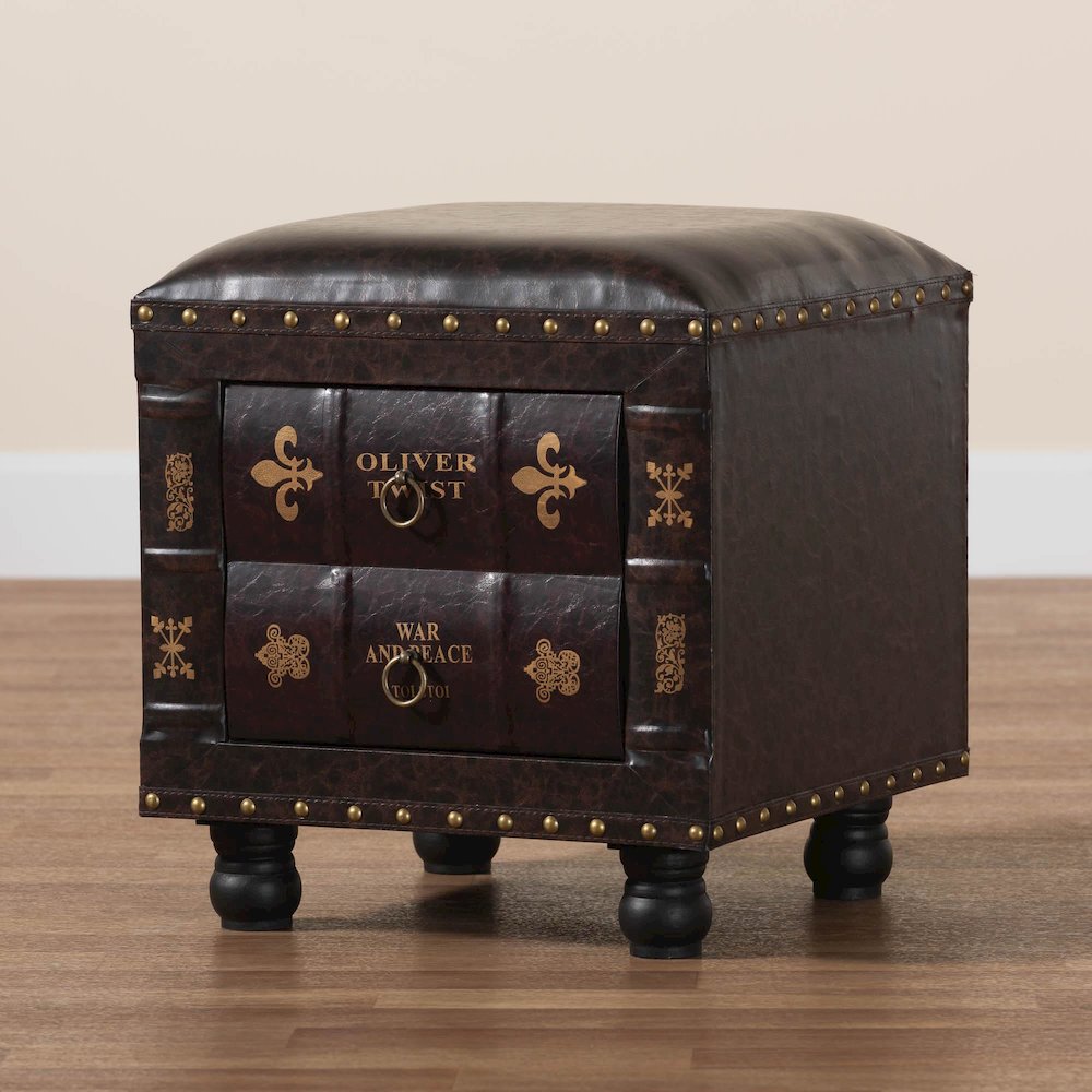 Leather Upholstered Wood Storage Ottoman. Picture 4