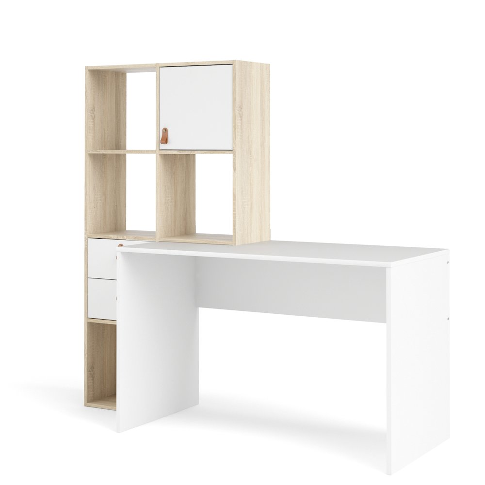 Winston 1 Door, 2 Drawer, 4 Shelf Desk, Oak Structure/White. Picture 5