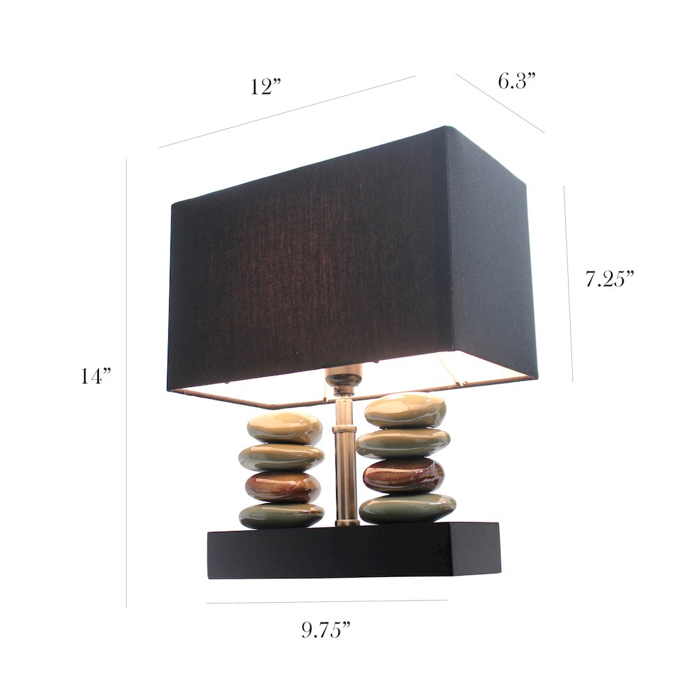 Rectangular Dual Stacked Stone Ceramic Table Lamp with Black Shade. Picture 4