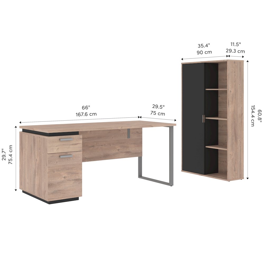 Aquarius 2-Piece Computer Desk and Bookcase - Rustic Brown & Graphite. Picture 2