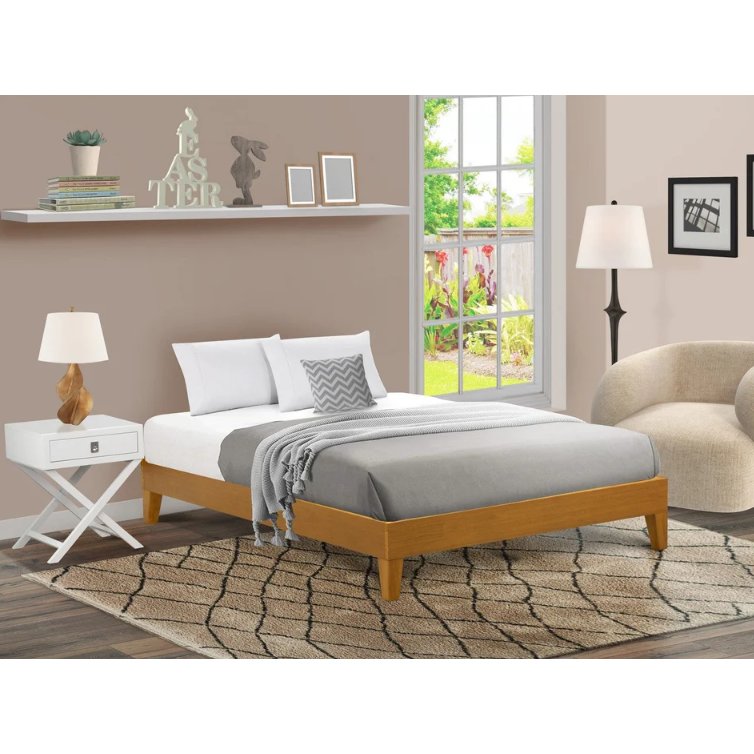 NVP-23-Q Queen Size Platform Bed Frame with 4 Hardwood Legs and 2 Extra Center Legs - Oak Finish. Picture 1