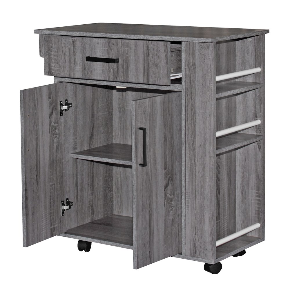 Better Home Products Shelby Rolling Kitchen Cart with Storage Cabinet - Gray. Picture 2