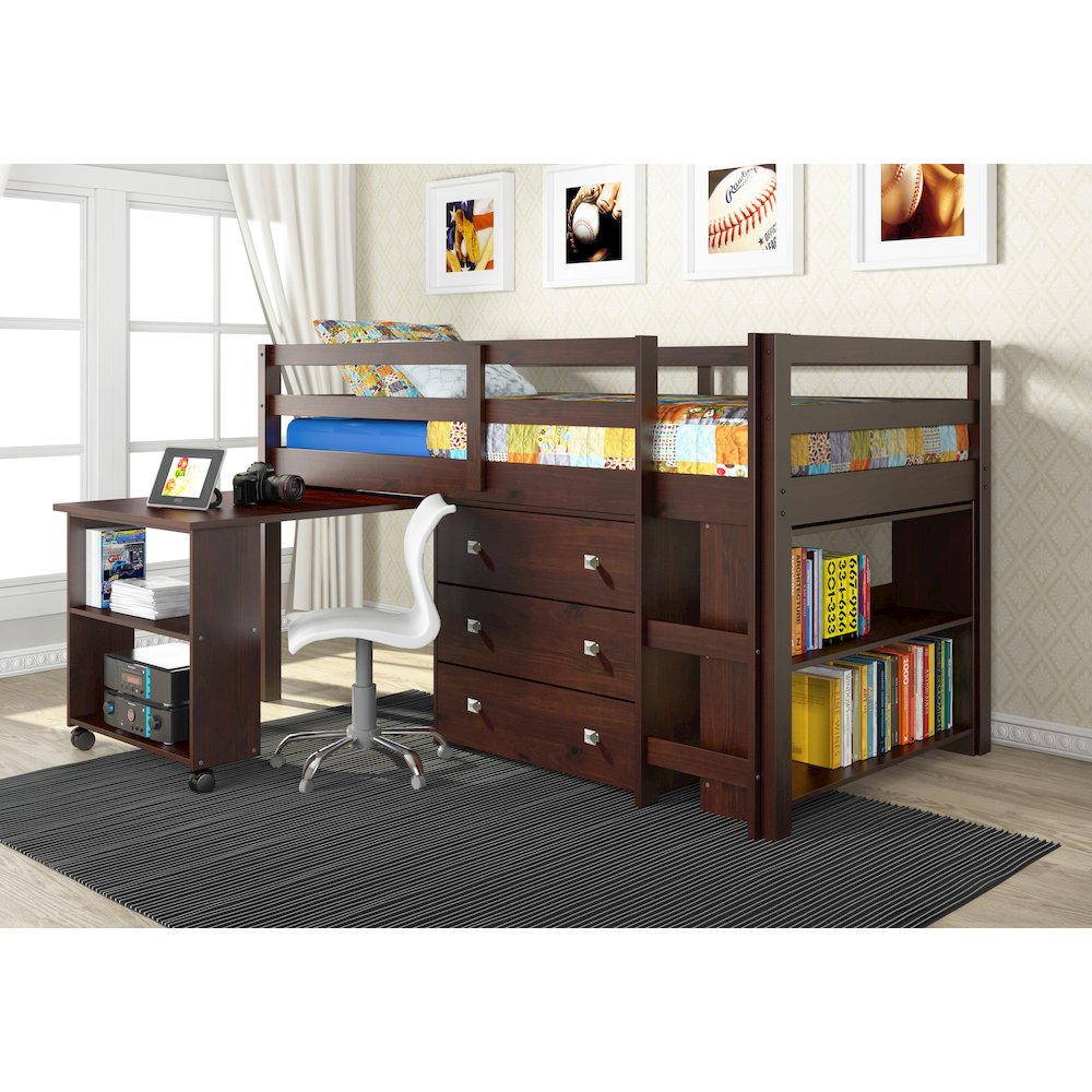 Twin Low Loft Includes Desk, Chest & Bookcase. Picture 1