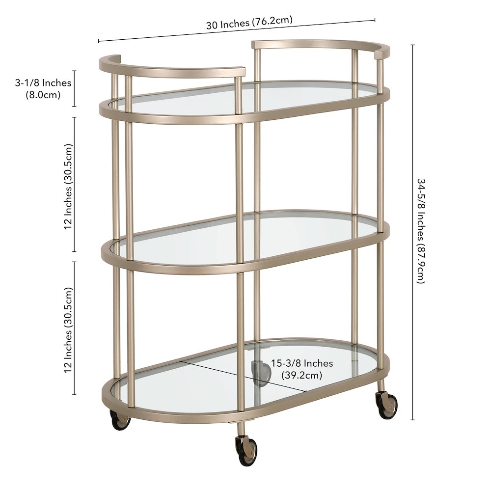 Leif 30'' Wide Oval Bar Cart in Satin Nickel. Picture 4