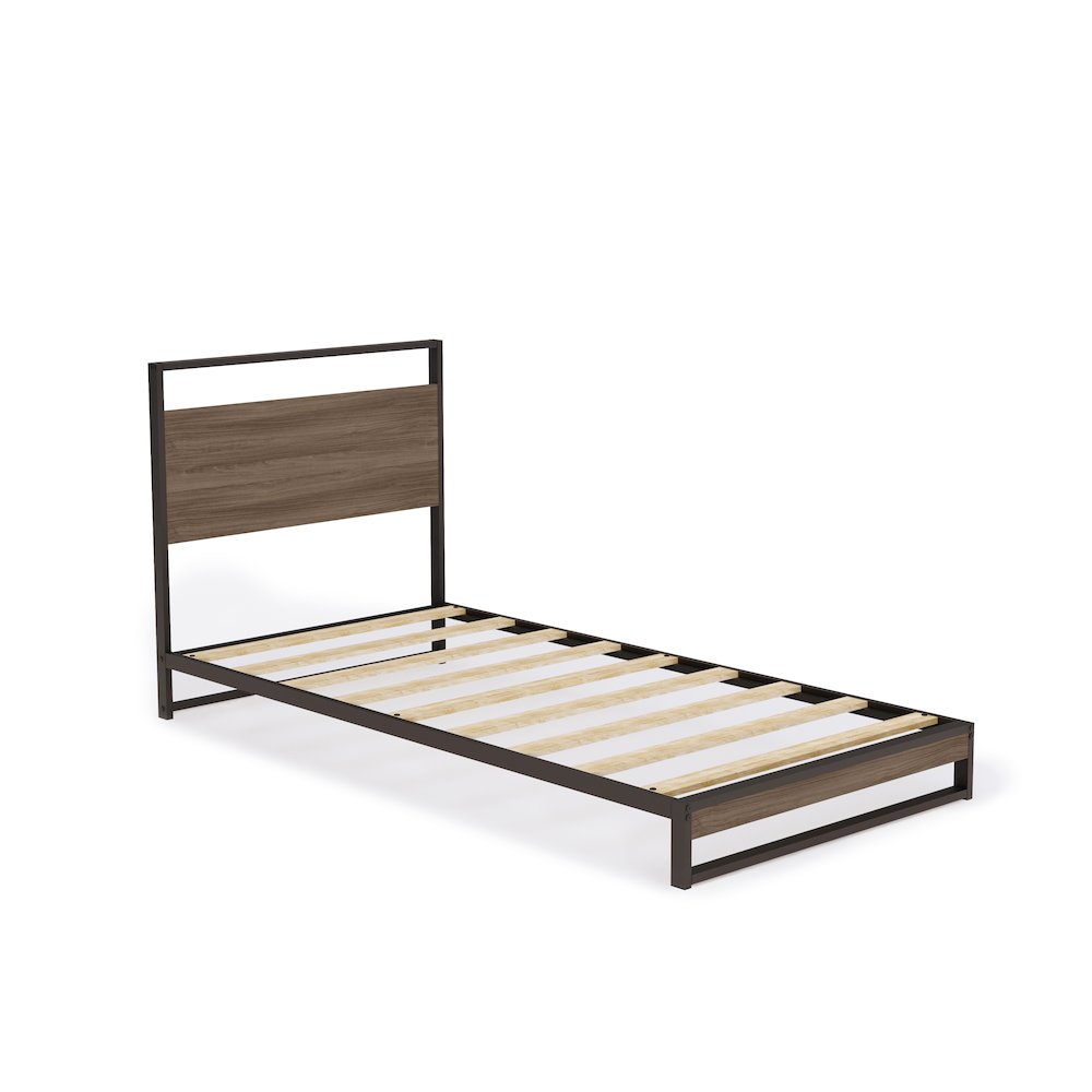 Wilson Metal Platform Bed with 4 Metal Legs - Lavish Bed in Powder Coating Black Color and Weathered Wood Laminate. Picture 1