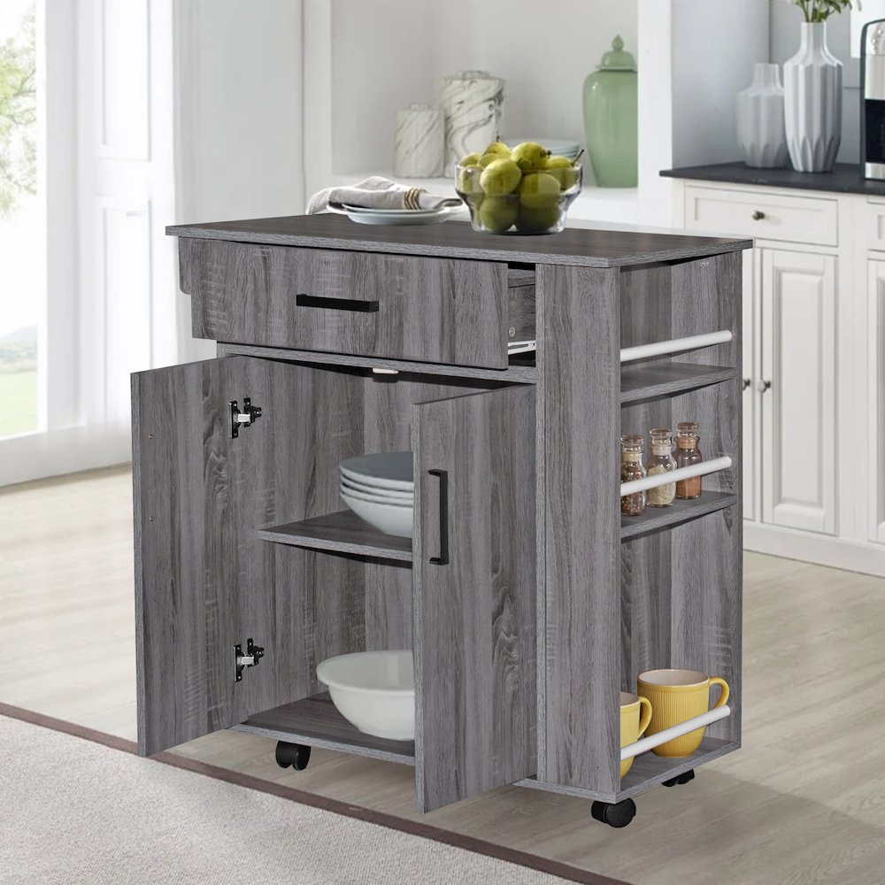 Better Home Products Shelby Rolling Kitchen Cart with Storage Cabinet - Gray. Picture 5