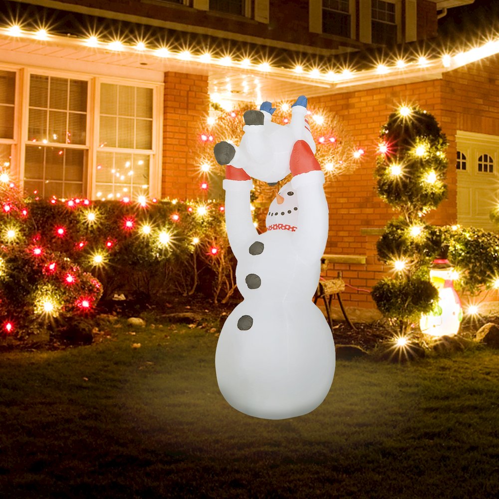 8Ft Snowman Family Playing Inflatable with LED Lights. Picture 7