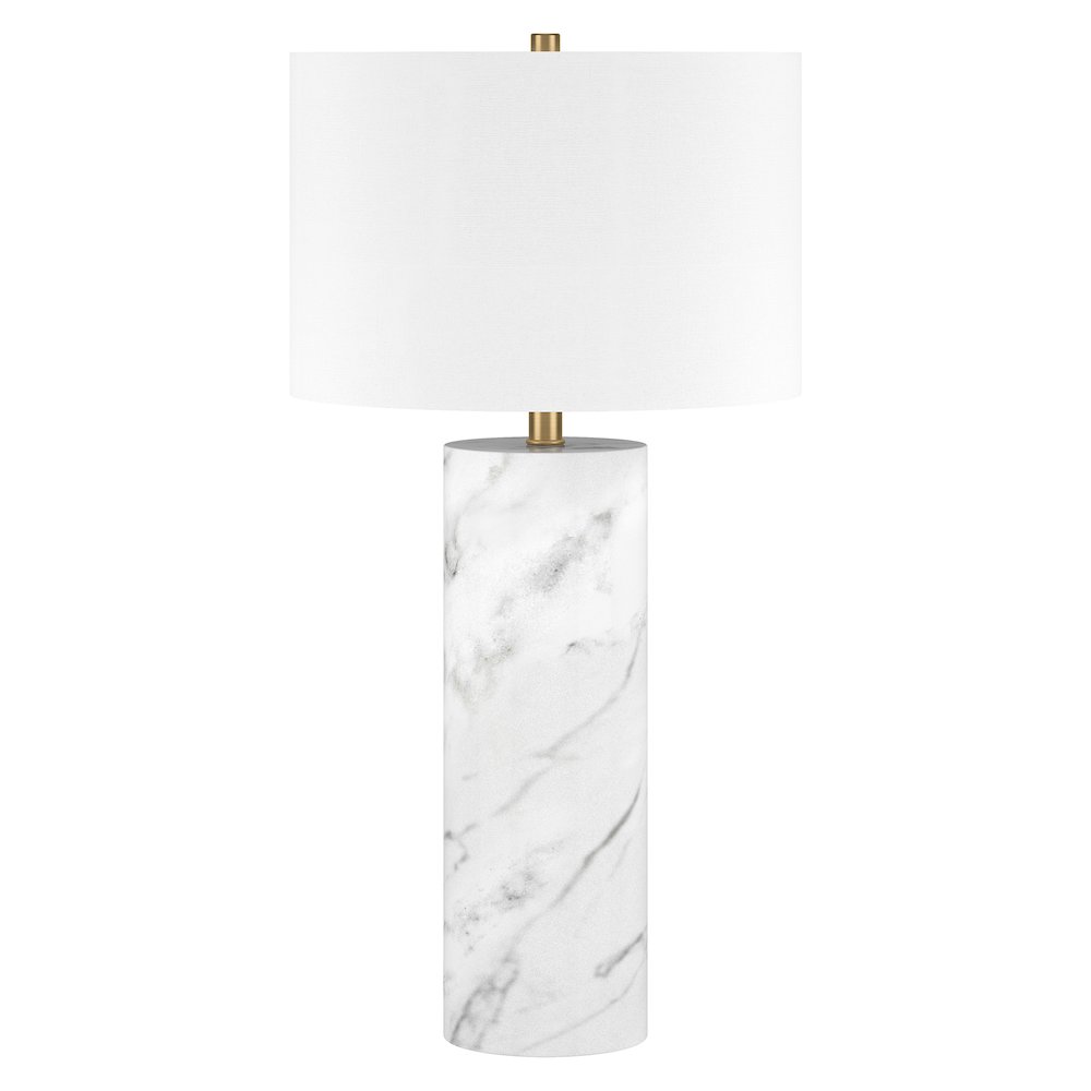 Elise 30" Tall Table Lamp with Fabric Shade in Marble/Brass/White. Picture 1