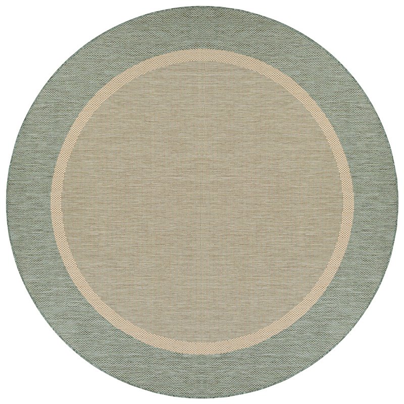 Checkered Field Area Rug, Natural/Green ,Round, 7'6" x 7'6". Picture 1