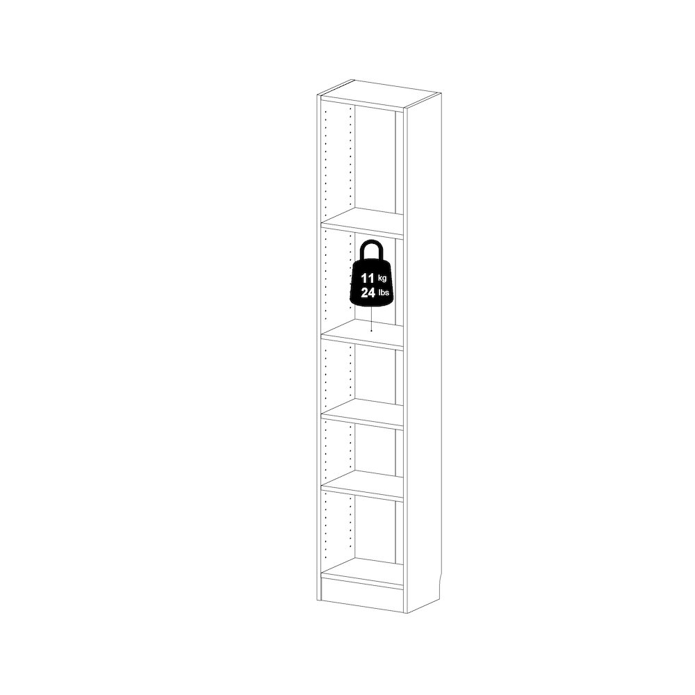 Element Tall Narrow 5 Shelf Bookcase, White. Picture 8