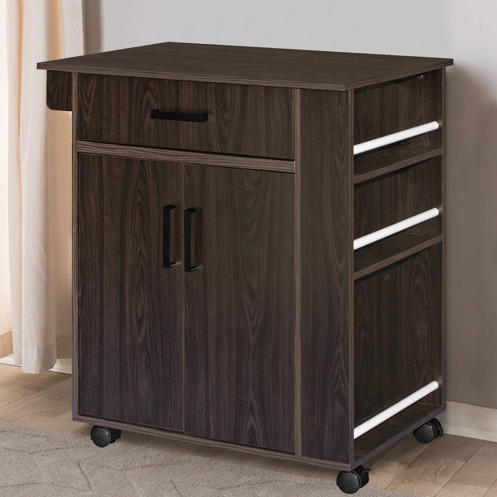 Better Home Products Shelby Rolling Kitchen Cart with Storage Cabinet - Tobacco. Picture 7