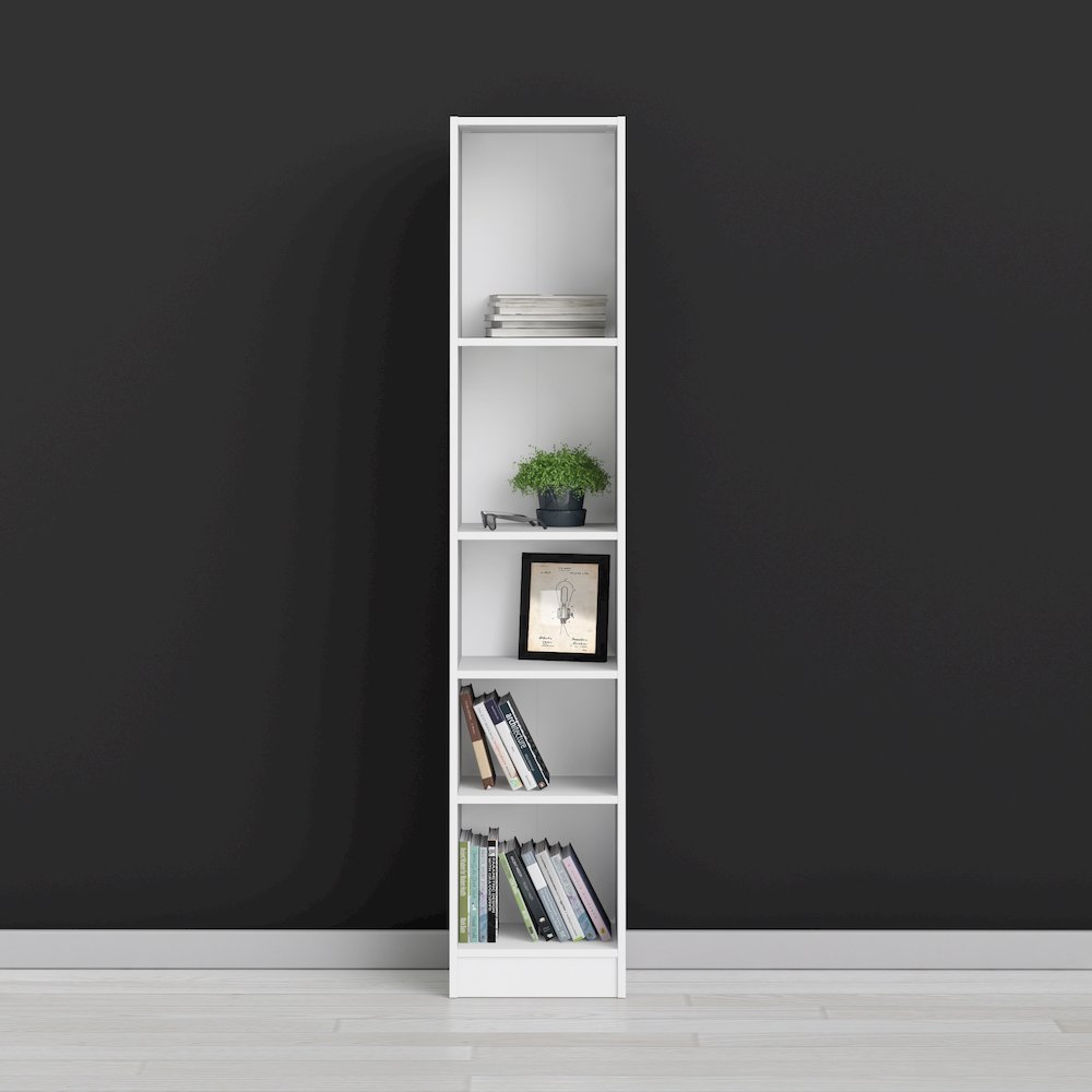 Element Tall Narrow 5 Shelf Bookcase, White. Picture 9