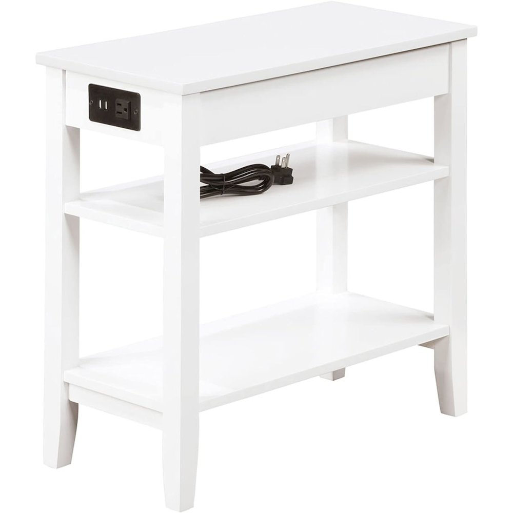 American Heritage 1 Drawer Chairside End Table with Charging Station and Shelves, White. Picture 4