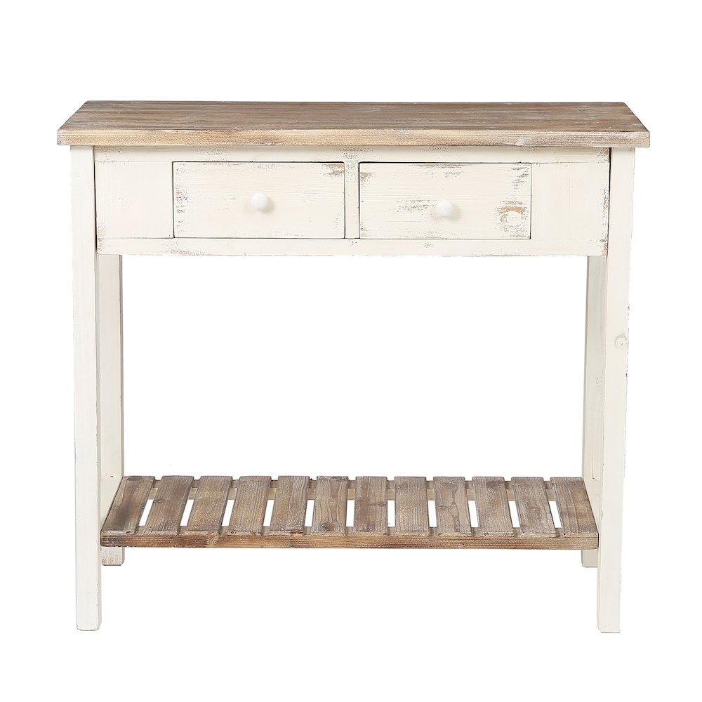 Distressed White and Wood 2-Drawer 1-Shelf Console and Entry Table. Picture 7
