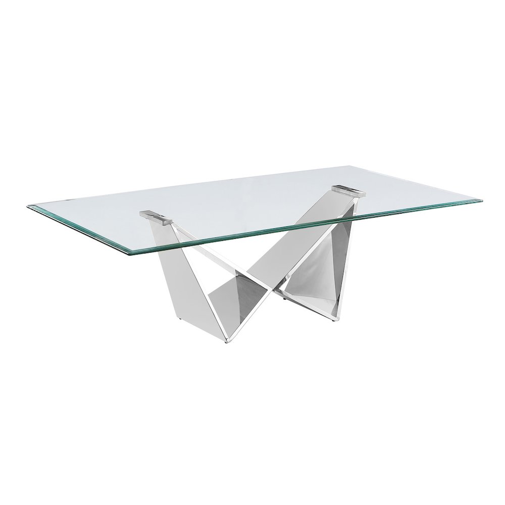 Clear glass Coffee table with a silver color base. Picture 1