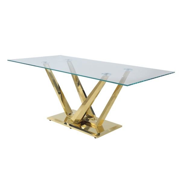 ACME Barnard Dining Table, Clear Glass & Mirrored Silver Finish. Picture 2