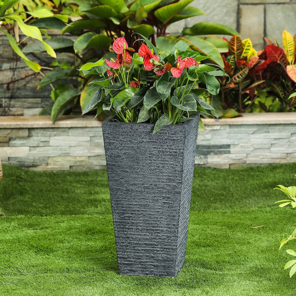 Gray MgO Textured Tall Angled Square Planter. Picture 2