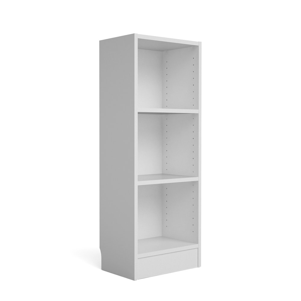 Basic Short Narrow 3 Shelf Bookcase White, Thin White Bookcase With Doors