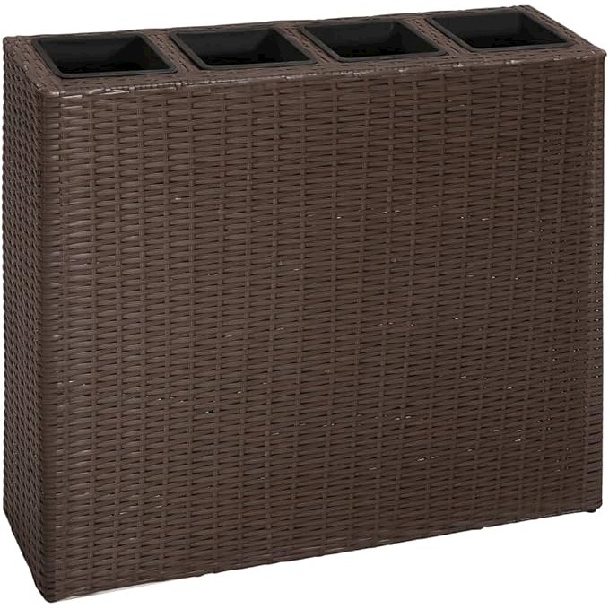 vidaXL Garden Raised Bed with 4 Pots Poly Rattan Brown, 41085. Picture 1