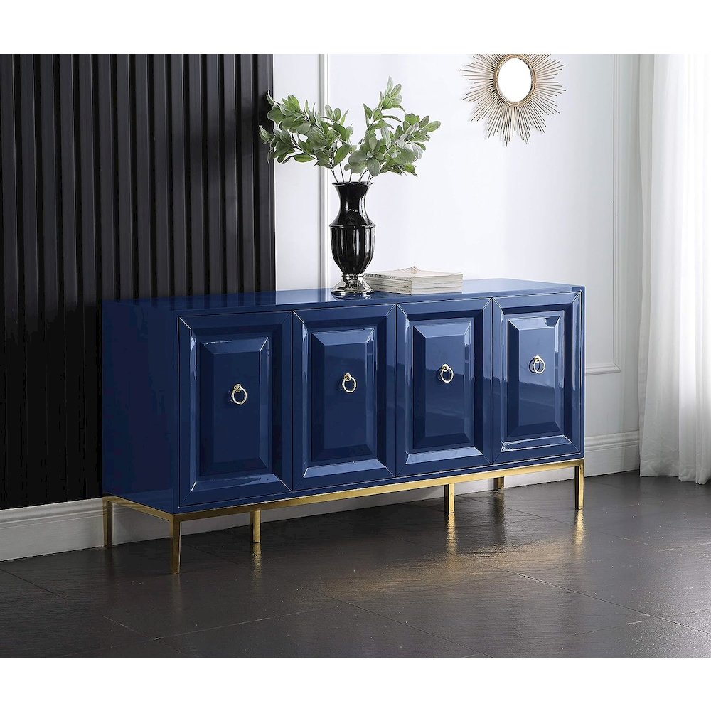 Best Master Furniture Sujay 65" Modern Wood Sideboard with Gold Accents in Navy. Picture 3