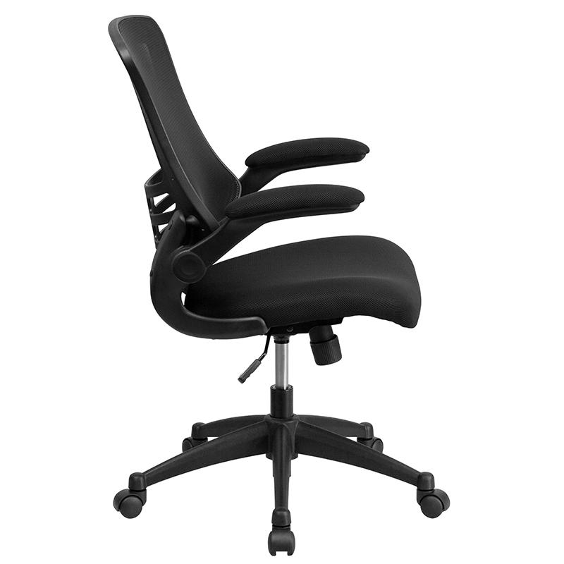 Mid-Back Black Mesh Swivel Ergonomic Task Office Chair with Flip-Up Arms. Picture 2